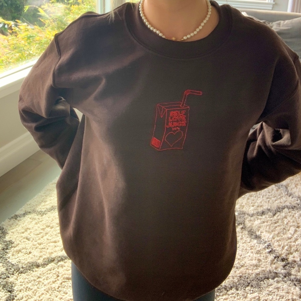 "Self Love Juice" brown crewneck